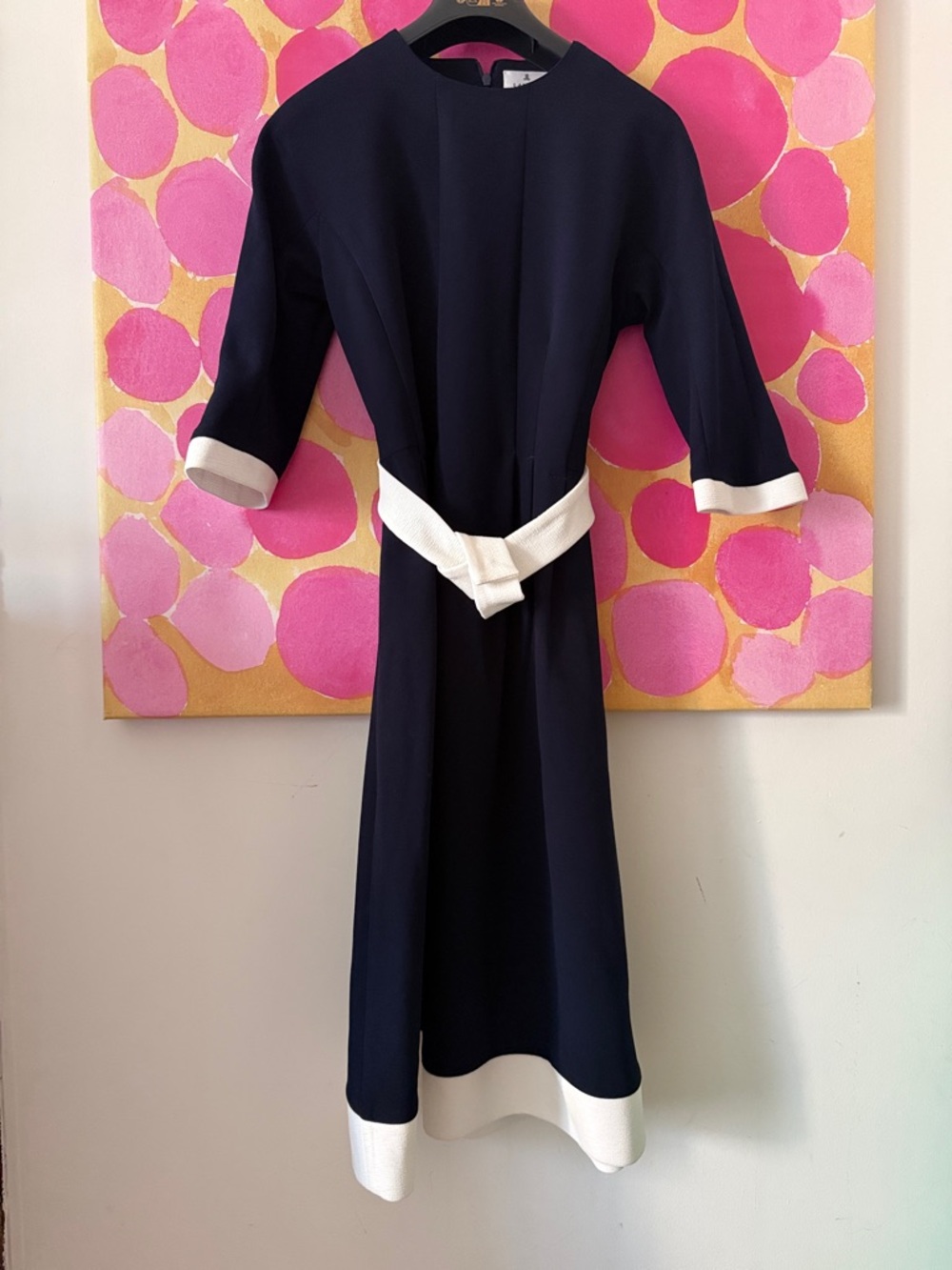 💙NEW Lanvin BlueNavy and White Midi Dress with Belt